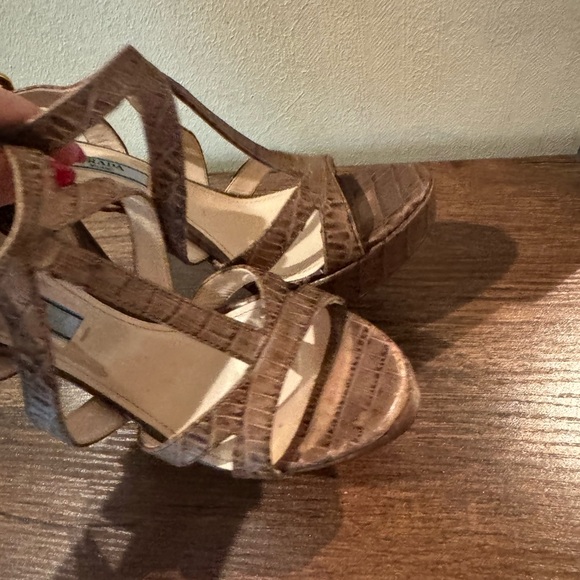 Prada Platform Sandals Brown Croc-Embossed Leather Slingback Heels - Picture 11 of 14